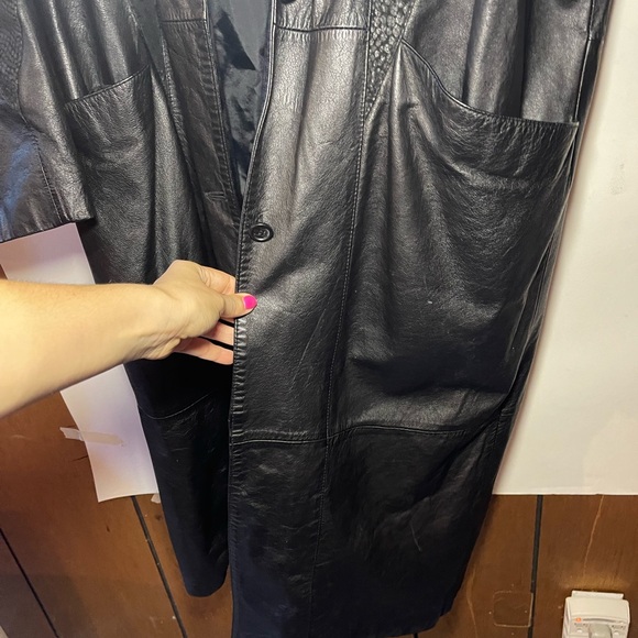Vintage Charles Klein Leather Trench Coat Jacket 80s 90s Duster Size Large Snake - Picture 6 of 9